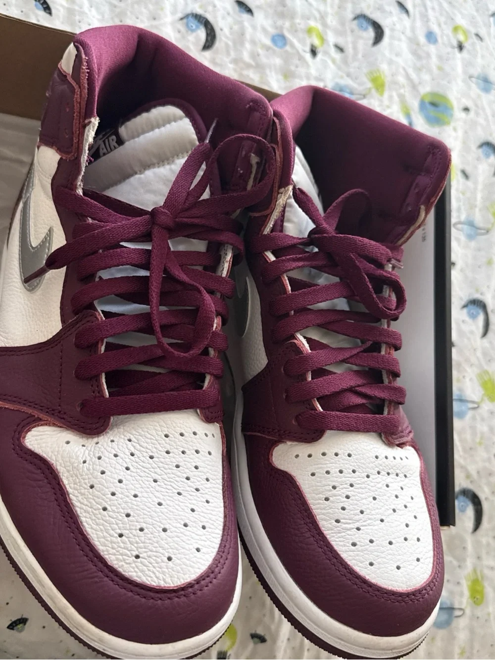Jordan Women’s High-Top Sneakers in Burgundy and White